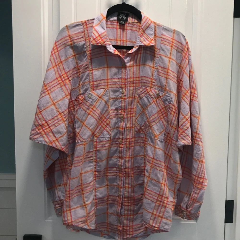 BDG Drop Sleeve Button Down Plaid‎ Blouse. Size Medium.